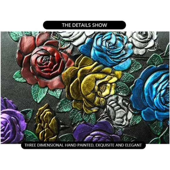 Women Long Wallet Genuine Leather RFID Blocking Floral Hand Painted